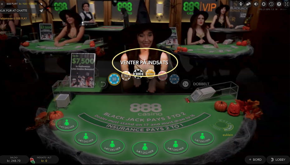 Eksempel p? en indsats fra online live casino med blackjack