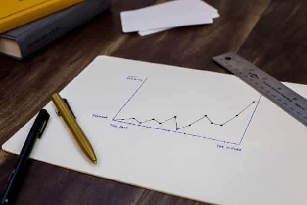 A graph sheet with pens and a ruler placed on top.