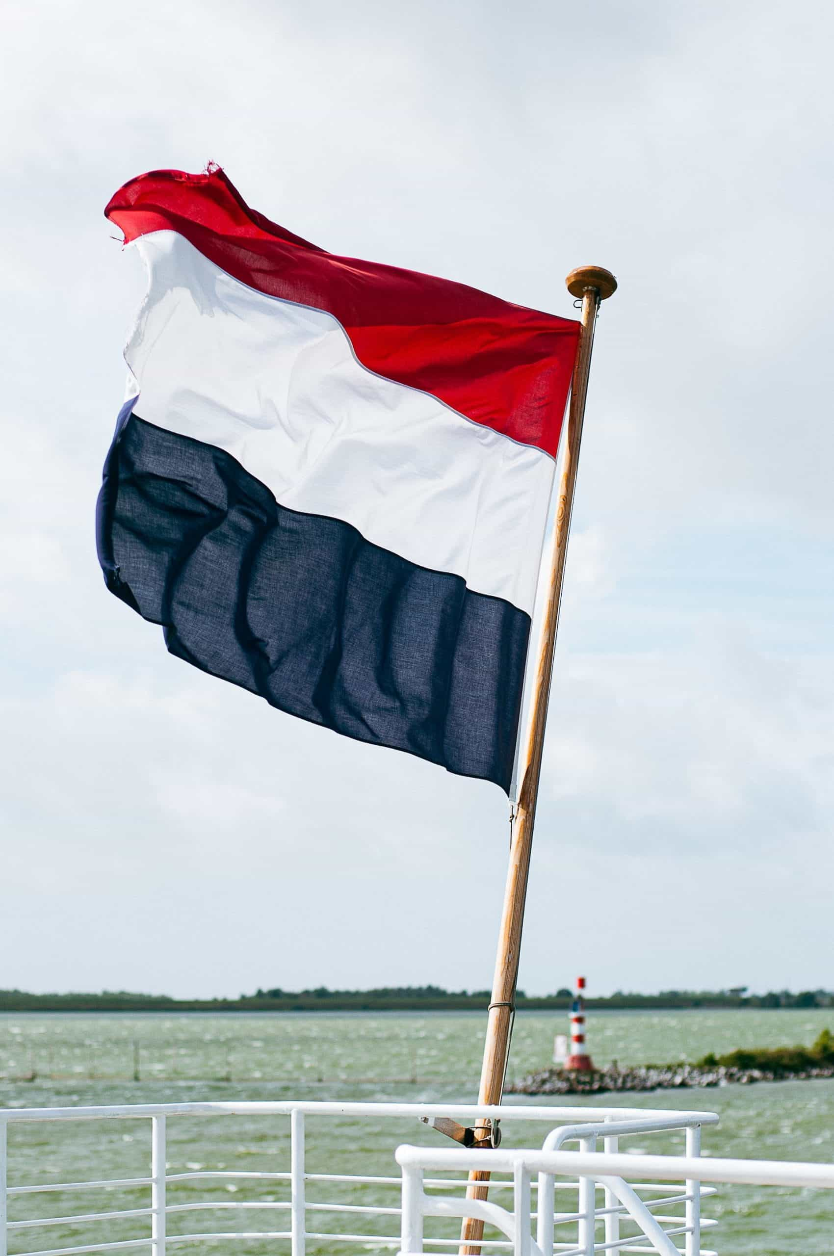 Dutch flag waving in the wind.